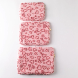 Pink plush teddy fleece laptop sleeve set with heart pattern for iPad and Pro