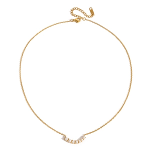 Elegant 18K gold-plated stainless steel necklace with curved white pearl smile pendant