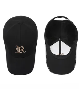 Detail of R letter embroidery and interior VESPORTS sweatband on black baseball cap