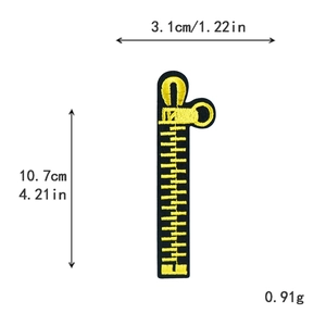 Yellow and black zipper embroidered patch for clothes DIY, size 3.1x10.7cm on white background