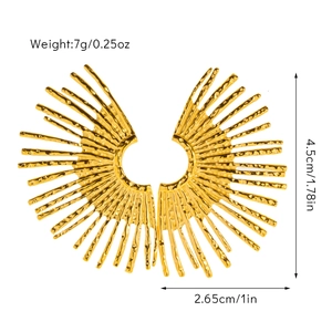 Detail of 18k gold plated sunflower earrings with size measurements and hammered texture