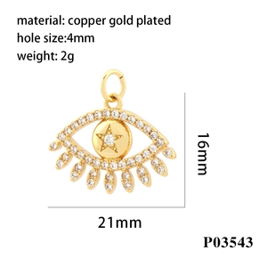 18K gold plated copper heart pendant with zircon eye and star patterns for DIY jewelry