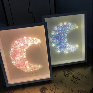 Luminous crystal moon night light in frame with LED lighting and heart design