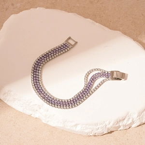 Bracelet Tennis Élégant Cuivre Zircon Violet Blanc Multi Rangées Géométrique Bijoux De Luxe Pour Femmes Vintage Minimaliste