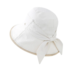 Schicker Damen Anglerhut in Creme mit Kontrastrand und großer Schleifendekoration
