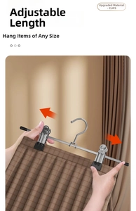 Detail showing adjustable metal hanger with non-slip clips holding a pleated skirt