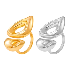 Minimalist 18k gold and silver geometric open rings with hollow pig nose design