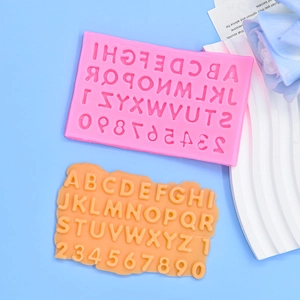 Pink silicone mold with alphabet and numbers for DIY fondant cake and chocolate making