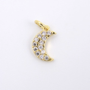 Golden crescent moon pendant with micro-pave cubic zirconia for DIY jewelry making