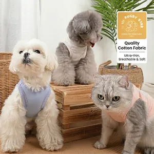 Breathable cotton summer pet vests for small dogs and cats in blue, grey and pink