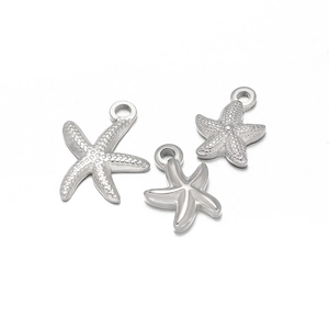 Three sizes of silver starfish pendants in stainless steel for DIY jewelry making
