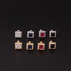 Square zircon screw-back cartilage earrings in gold and silver with various gemstones
