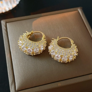 Luxury gold plated handbag-style hoop earrings with micro-set pavé zircon crystals