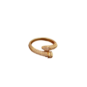 Elegant gold-tone serpent nail ring featuring a minimalist wrap design set with sparkling zircons