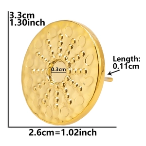 Detailed dimensions of gold textured round stud earrings in 304 stainless steel