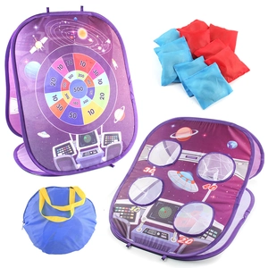 Space-themed 3-in-1 foldable bean bag toss game tent set with targets and storage bag
