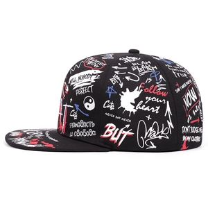 Graffiti printed black snapback baseball cap with street style motivational quotes