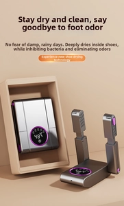 Detail of shoe dryer digital display showing 48 degrees Celsius and timer settings