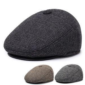 Men Newsboy Cap Vintage Woolen Ivy Flat Hat With Warm Ear Flaps Winter Windproof Thickened Casual British Style