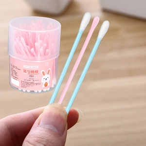 100-piece dual-headed cotton swabs with ear spoon tip in a cylindrical box