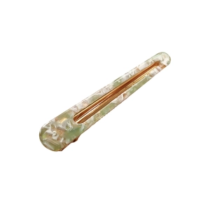 Water-drop acetate hair clip with green marble texture and gold metal base on white background