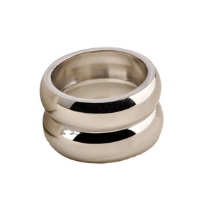 Polished silver stainless steel double-layered wide band ring with a minimalist aesthetic