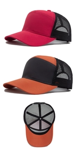 Cappellini trucker in rete traspirante rosso e arancione per protezione solare esterna