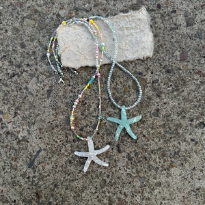 Starfish Pendant Beaded Necklace Colorful Resin Summer Beach Vacation Style Clavicle Chain Jewelry For Women