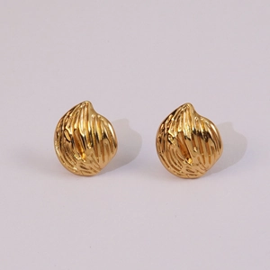 Textured gold leaf drop earrings in polished titanium steel for minimalist jewelry style