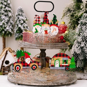Christmas Wooden Desktop Ornaments Gnome Red Plaid Truck Camper Festive Holiday Tabletop Decoration