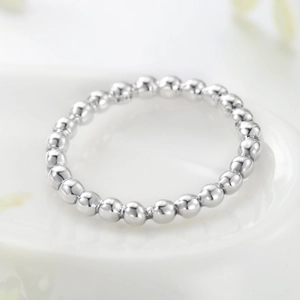 Bague perlée minimaliste en argent sterling S925 avec billes polies pour femmes