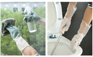Waterproof long-sleeve cleaning gloves used for washing dishes and scrubbing toilets