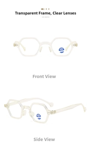 Macro detail of transparent hexagonal frames with blue light blocking lens stickers