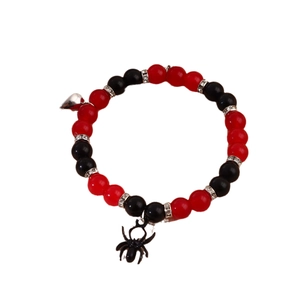 Halloween magnetic heart bracelet set with red black beads and spider pendant