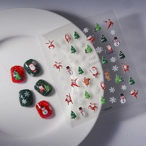 Christmas nail art stickers FEB-570 with 5D embossed Santa and snowflake patterns