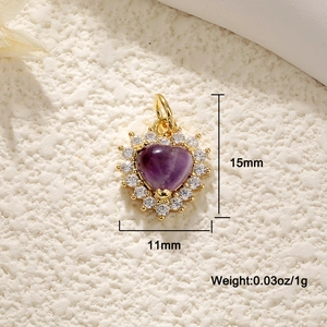 Detailed size view of heart-shaped amethyst pendant in 18K gold-plated setting