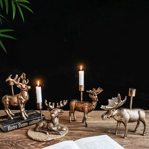 Bougeoir Animal Rétro Nordique En Fonte Décoratif Figurines Élan Cerf Centre De Table Décoration Maison Statues En Métal