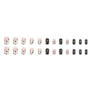 Faux ongles à motif vache et étoile en rose, noir et blanc, ensemble de 24 pièces