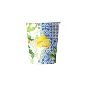 Lemon and blue tile pattern disposable paper cup for summer fruit party table decor