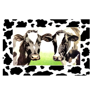 Cow pattern bathroom floor mat with realistic farm cattle illustration on white background