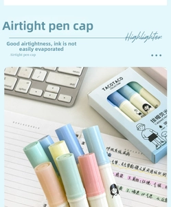 Detailed view of the airtight pen cap design for 12-color pastel highlighters set