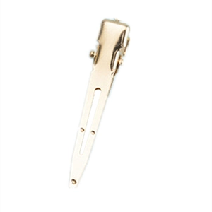 Polished gold metal duckbill hair clip for DIY styling, shown at a 45-degree angle