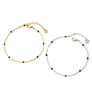 Bohemian colorful stainless steel thin chain bracelet with gold and silver bead detail