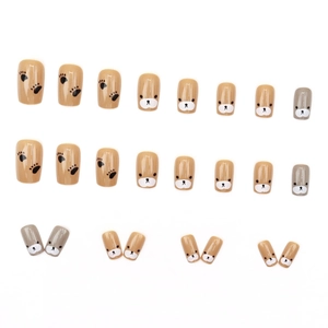 Süßes Cartoon-Bär und Pfotenabdruck Nagelset in glänzenden Braun- und Grautönen