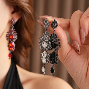 Vintage water drop tassel earrings with sparkling crystals and rhinestones for women