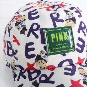 Kids quick-dry baseball cap with dinosaur stars and pink label for sun protection