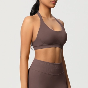 Ensemble soutien-gorge de sport dos nu sans couture et legging extensible marron café