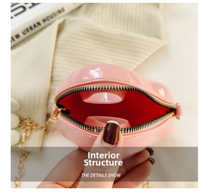 Detailed internal view of pink heart-shaped PVC jelly bag with gold zipper and chain