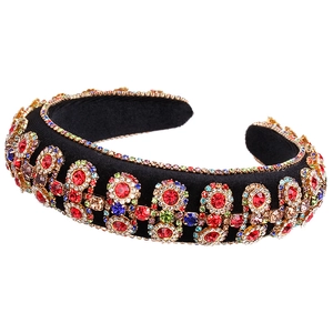 Baroque style double-layered black headband with sparkling colorful rhinestones and crystals