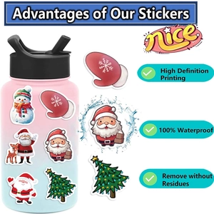 Waterproof Santa Claus stickers shown on a water bottle with HD printing features
